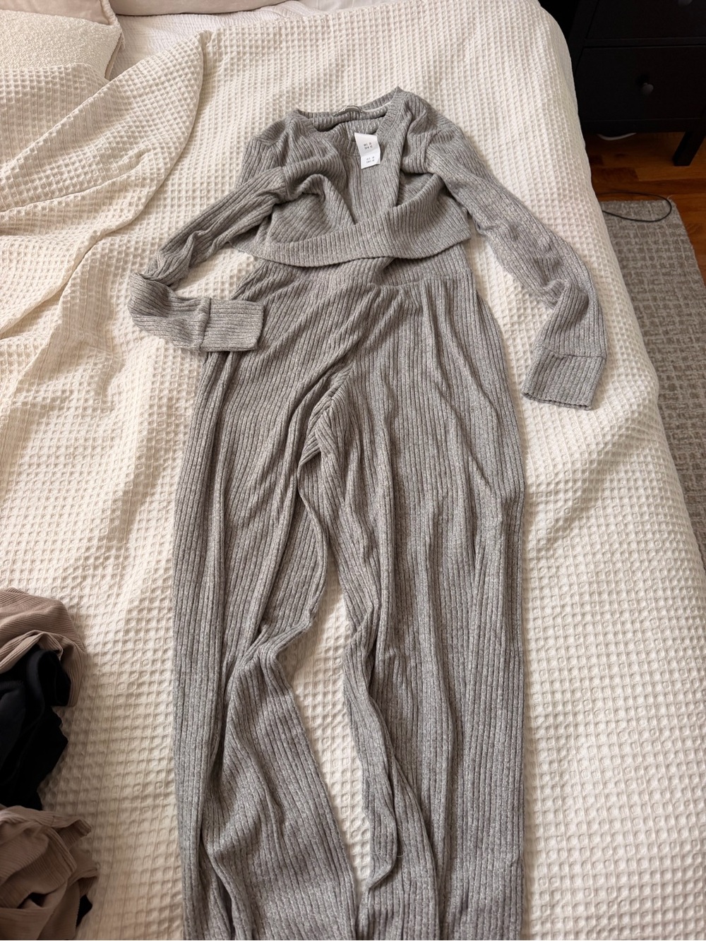 Abercrombie & Fitch Ribbed Wide-Leg Knit Matching Set Size Small- Light Gray